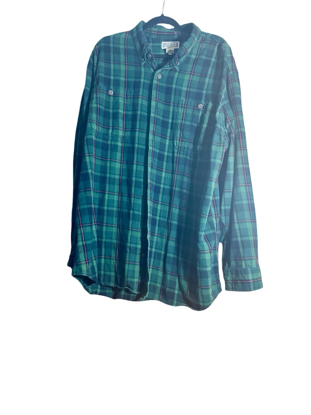 Duluth Trading Co Green & Blue Plaid Flannel Button-Down Shirt